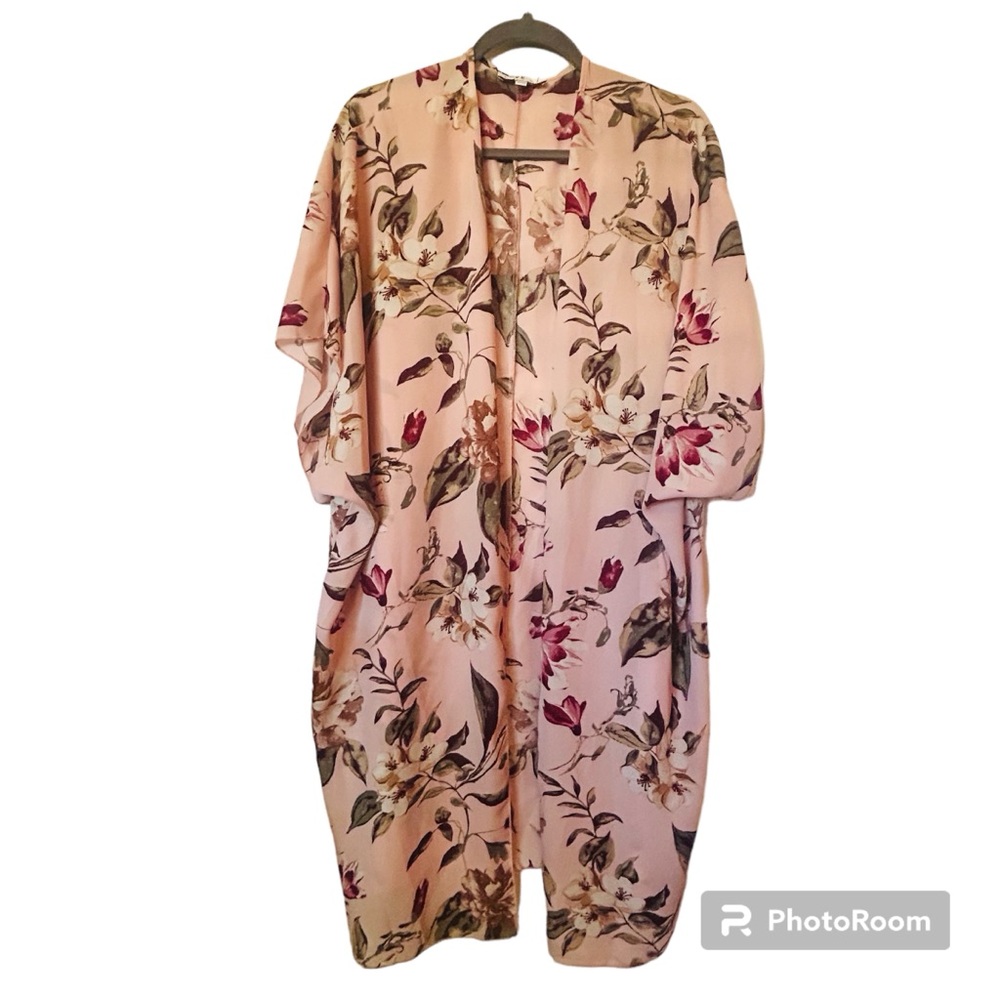 Love J Baby Pink Floral Lightweight Open Front Beach Cardigan Swimsuit Cover Up